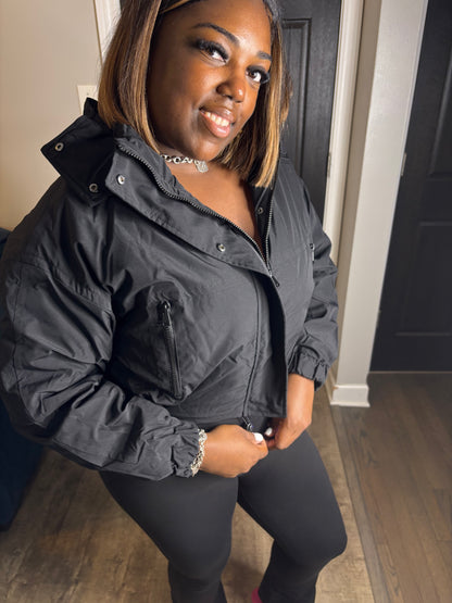 Black Crop Hooded Jacket