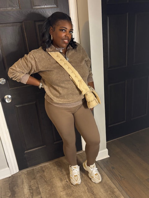 Mocha Quarter-Zip Pullover + Legging Set