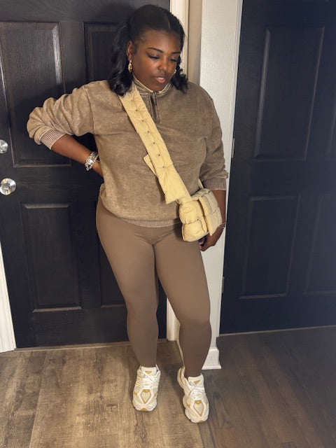 Mocha Quarter-Zip Pullover + Legging Set (Plus)