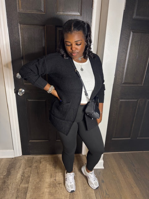Everyday Black Luxe Waffle Cardigan + Legging Set (Plus)