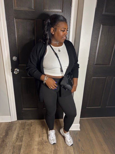 Everyday Black Luxe Waffle Cardigan + Legging Set