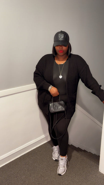 Everyday Black Luxe Waffle Cardigan + Legging Set (Plus)
