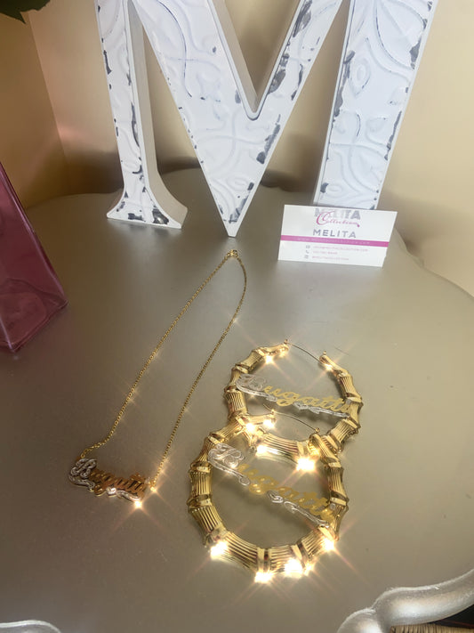 Personalized Bamboo Earrings & Chain Set