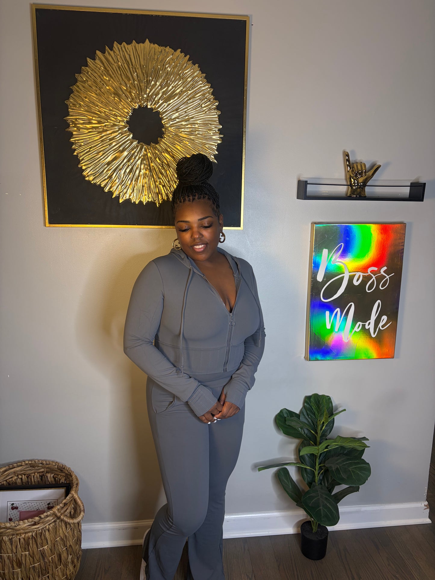 Gray 2 Piece Flare Leg Pants Set