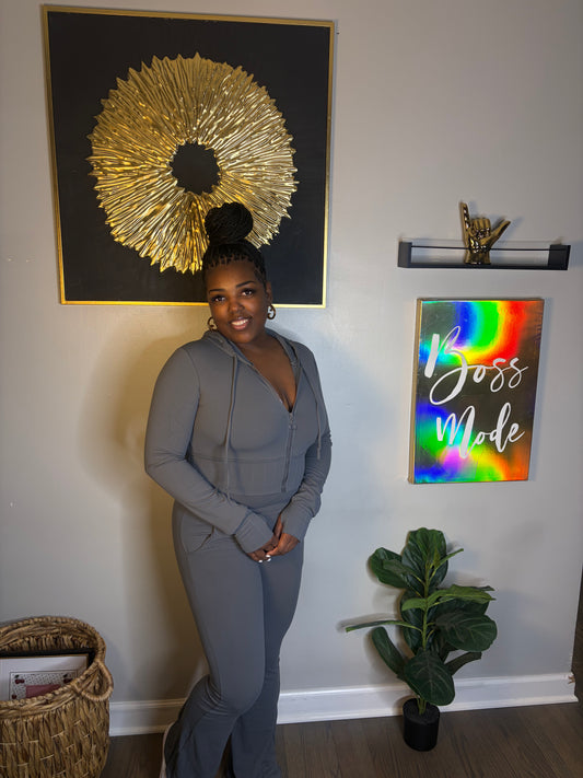 Gray 2 Piece Flare Leg Pants Set