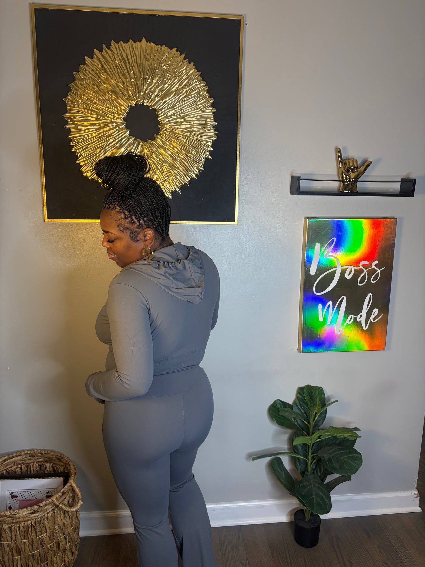 Gray 2 Piece Flare Leg Pants Set