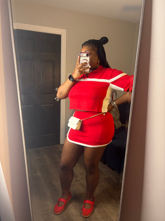 Red & White Skort Set