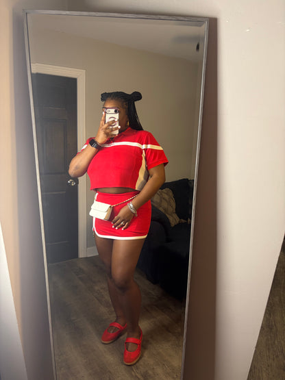 Red & White Skort Set