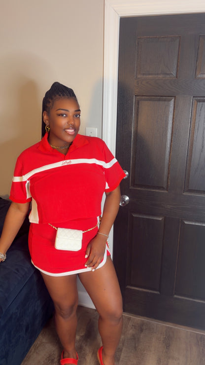 Red & White Skort Set