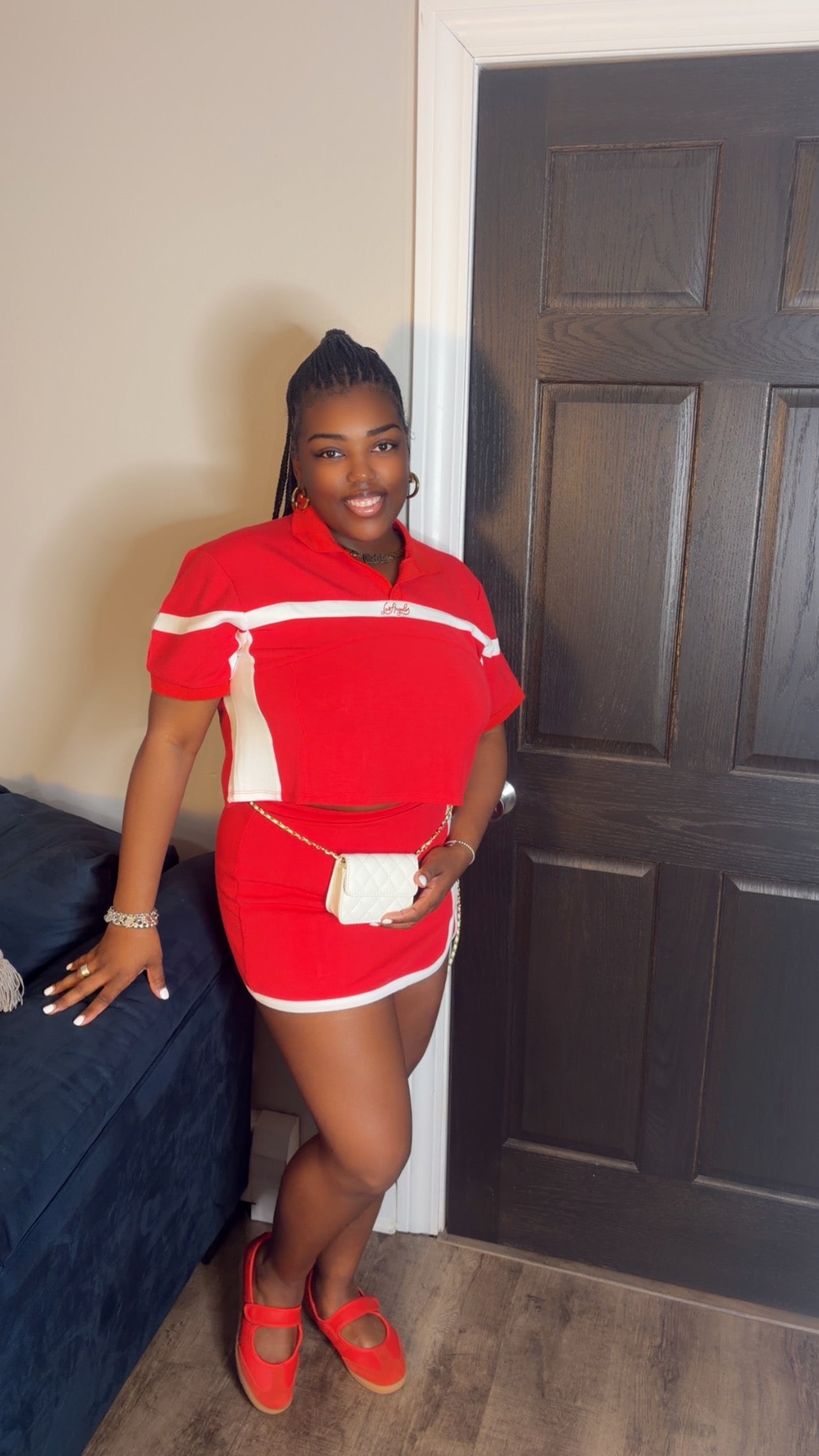 Red & White Skort Set