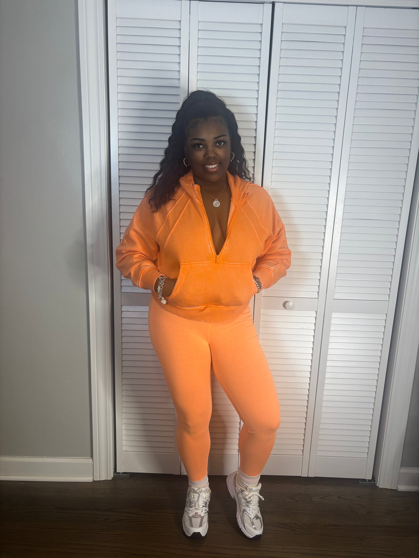 Orange Acid Wash Hoodie Legging Set