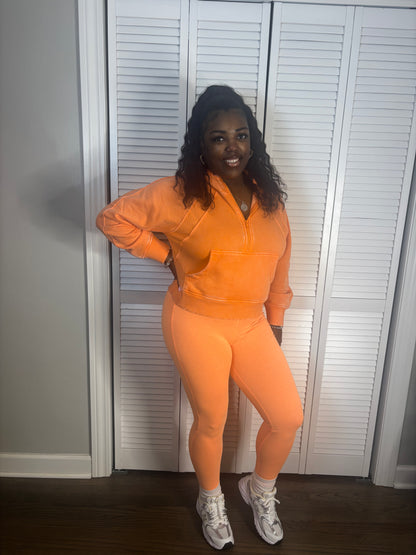 Orange Acid Wash Hoodie Legging Set