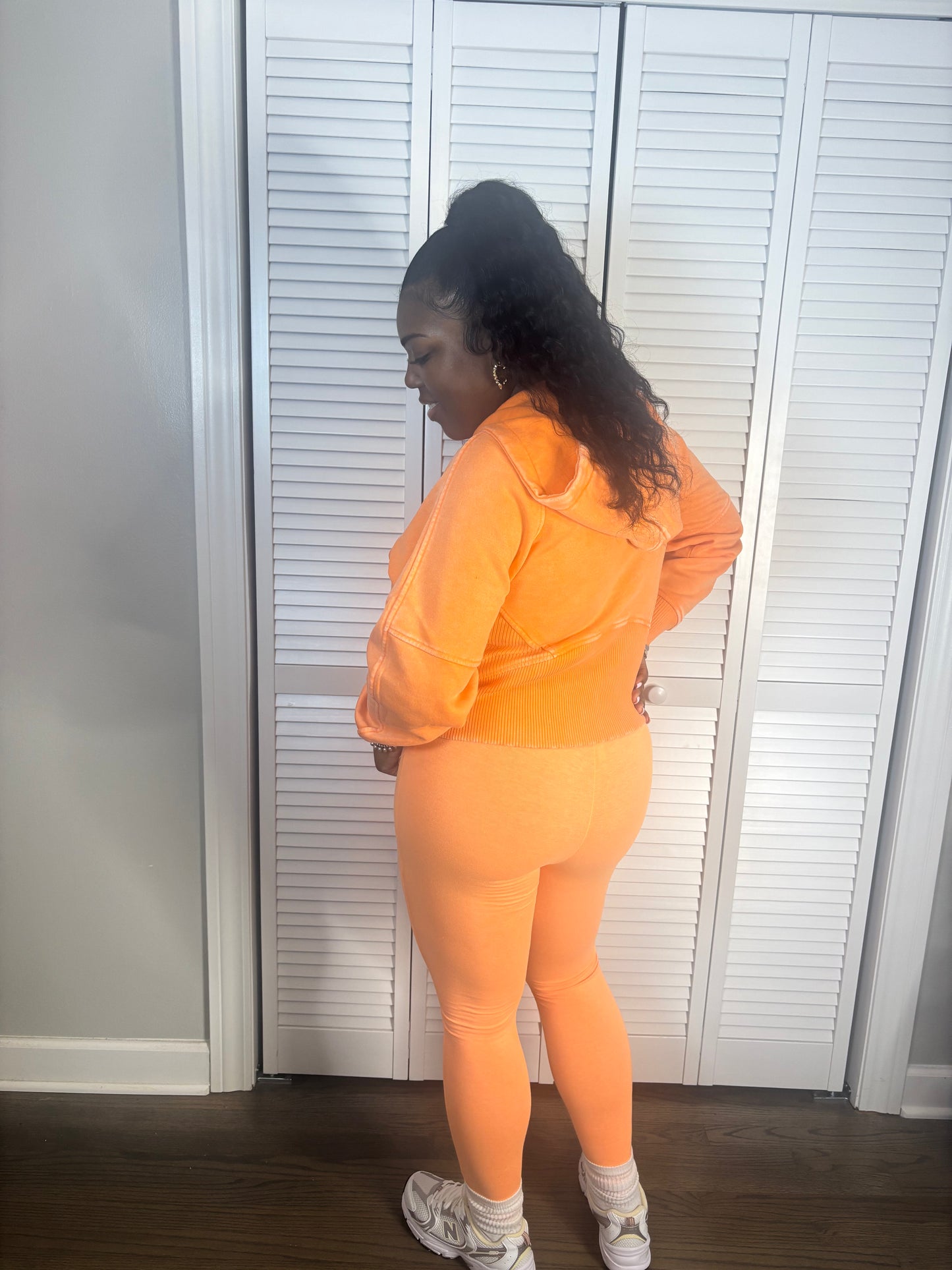 Orange Acid Wash Hoodie Legging Set