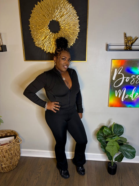 Black Activewear Bootcut Set (Zip-Up Jacket + Pants)