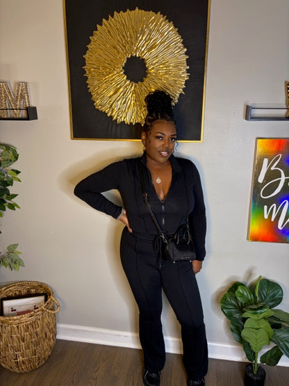 Black Drawstring Bootcut Pants Set